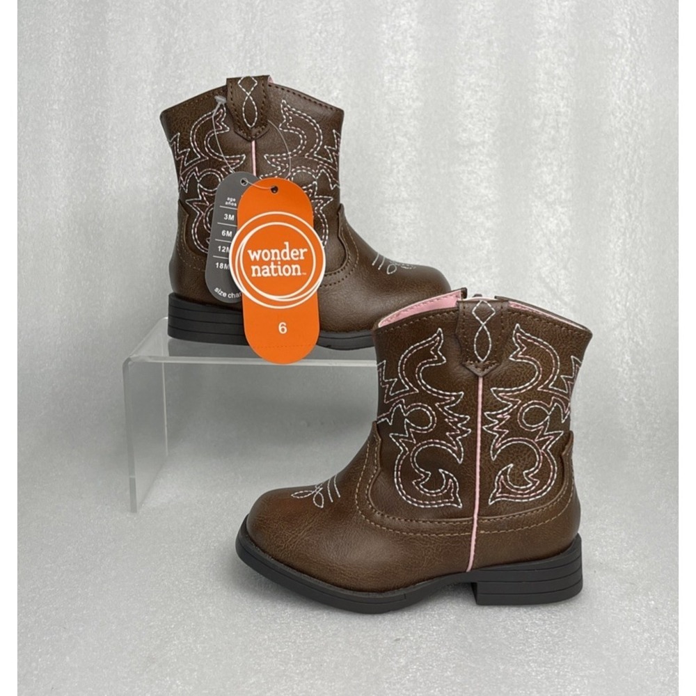 Wonder Nation Brown Zip up Square Toe Cowboy Cowgirl Boots Toddler Girls Size 6